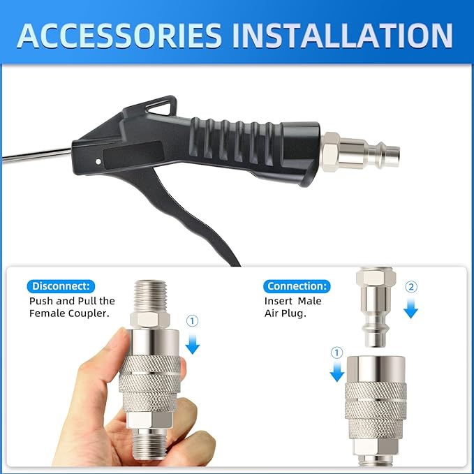 MEANLIN MEASURE 8 PCS Pistol Grip Air Blow Gun With 1/4" Nickel-plated Iron Air Plug For Air Compressor Home Garage Store Industrial