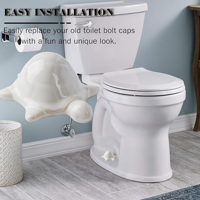 Toilet Bolt Covers, Turtle Ceramic Bolt Caps - Fun and Cute Bathroom Decor for Easy Installation - Decorative Bolt Caps for Bottom of Toilet (White turtle 2pcs)
