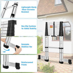 Telescoping Ladders 12.5 FT Aluminum Lsdder - One-Button Retraction Collapsible Extension Ladder for Home,RV,Attic,Lasts 330 LBS with Swivel Feet and Non-Slip Cushion