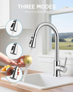 WEWE Kitchen Faucets with Pull Down Sprayer, Stainless Steel Single Handle 1 Hole for Family Kitchen Commercial Camper Laundry Rv Bar, Polished Chrome