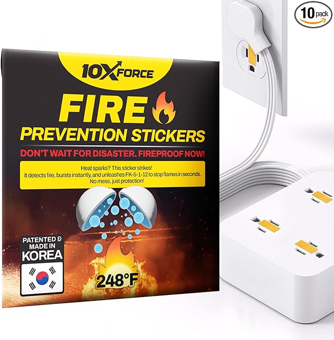[Made and Patented in Korea] Fire Prevention Stickers – Automatic Fire Extinguisher for Outlets & Power Strips, Easy Peel & Stick Kitchen Fire Extinguisher Home Fire Extinguishers, 10pcs