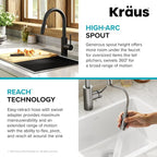 KRAUS Oletto Single Handle Pull Down Kitchen Faucet with QuickDock Top Mount Installation Assembly in Matte Black, KPF-2620MB
