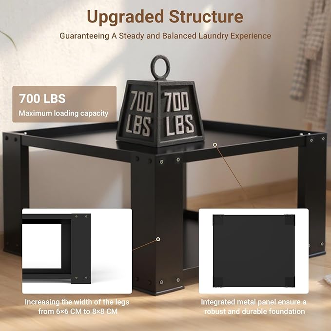 SKM Universal Washer & Dryer Pedestal for 27" & 28" Machines | Heavy-Duty Steel, 700LB Capacity | 15.7" Height, Anti-Slip & Shock-Absorbing, Black
