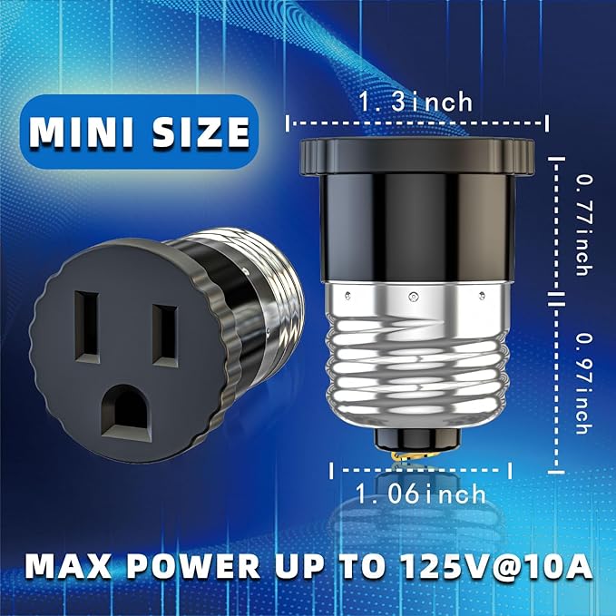 3 Pack, Light Socket to Plug Adapter, Light Bulb Socket Convert to Outlet Adapter (Black).
