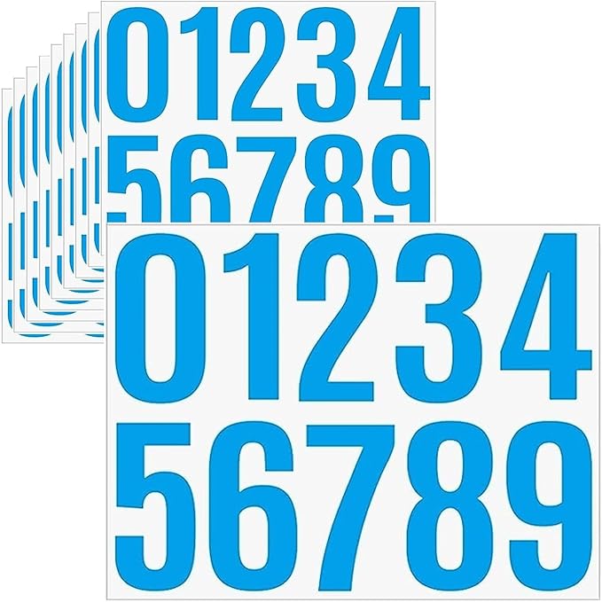10 Sheets Vinyl House Numbers - 4 inch Waterproof Mailbox Numbers, Self-Adhesive Stickers for Mailbox, Cars, Boats, Windows, Door and Apartments(Blue, 4 inch)