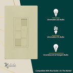 TOPGREENER Kalide Combo Dimmer Switch with 3-Speed Fan Control, Light and Fan Combination Switch, Single Pole, 2.5A, 200W LED/CFL, Neutral Wire Not Required, TGDSFS3-I, Ivory