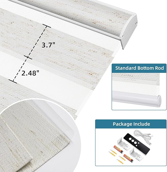 SmartWings Motorized Zebra Shades Work with HomeKit, Alexa, Google Home, 85% Blackout Light Filtering Day Night Sheer Blinds, Privacy Light Control, for Home/Office, Customized, Linen White