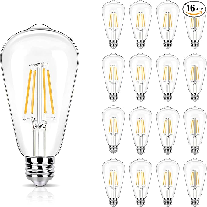 16 Pack LED Edison Bulbs 40W Equivalent, 4 Watt LED Filament Bulb, 2700K Soft Warm ST19 Light Bulb, 450LM E26 Vintage Bulbs for Ceiling Light Fixtures, Non-dim