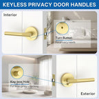 Amerdeco 10 Pack Brushed Gold Door Handles Interior, Knurled Privacy Door Handles with Lock,Gold Door Lever for Bedroom or Bathroom,Reversible Keyless for Left Right Handed Doors AM0027