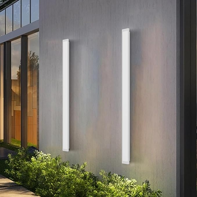 Outdoor Lights 2 Pack,Modern Outdoor Wall Light Fixture Long Strip White LED Wall Sconces IP65 Anti Rust Warm Light 3000K Exterior Wall Mount Lights for Entrance, Hallway, Garage, Porch