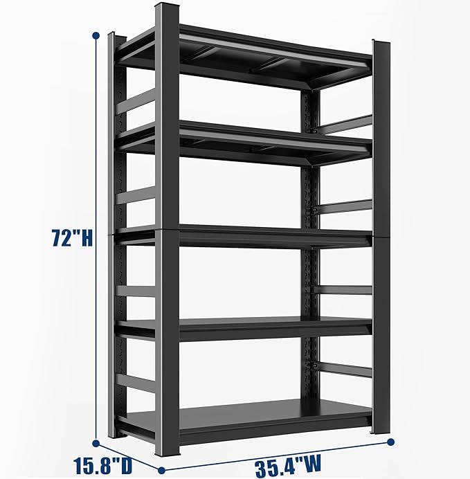 Garage Shelving, 2500LBS Garage Shelving Heavy Duty, Adjustable and Detachable Metal Storage Shelves with Fences, Easy Assembly, Shelves for Warehouse,Basement (35.4" W*15.7" D*72" H)