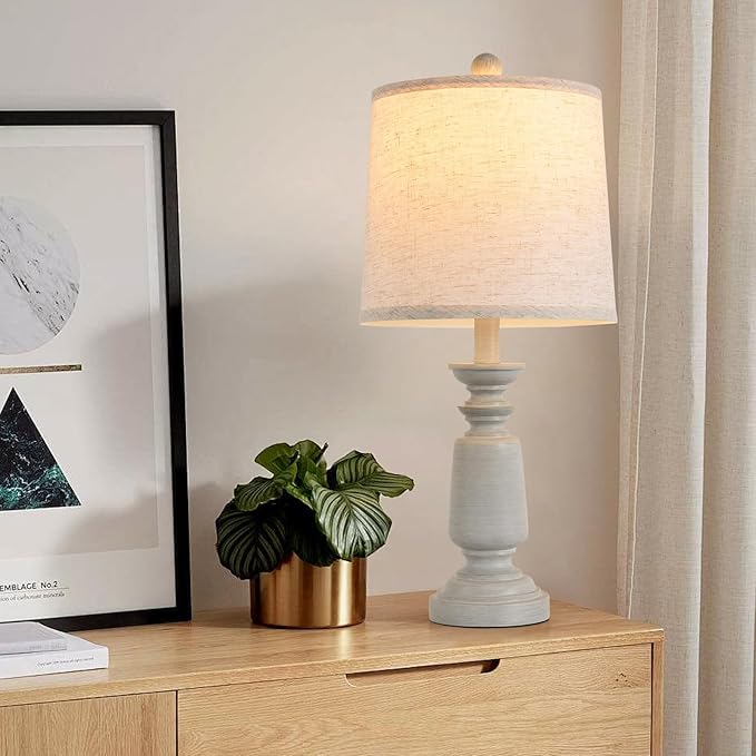 Terpsichore Lamps Set of 2 Modern Farmhouse Table Lamp Bedside Reading Lights Living Room End Lamps Bedroom Night Light,High 22.5 Inch,Antique Grey,with Fabric Lamp Shade,Bulb Not Included