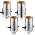 4 Pack UL Listed Lamp Socket with Push On/Off, E26 Threaded Base, Medium Screw Push Socket, Lamp Parts for Floor and Table Lamps, DIY Project (Silver)