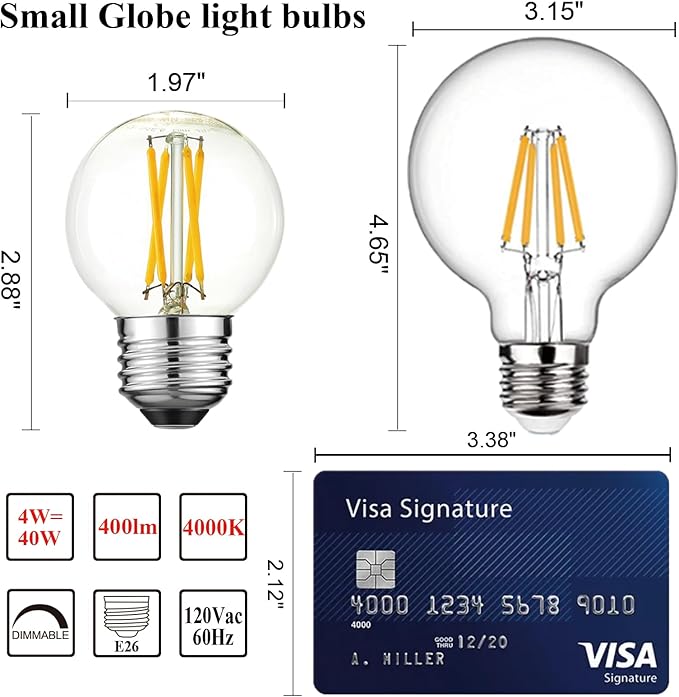 Arberlic G16.5 Light Bulb dimmable,4W E26 LED Bulb Equivalent 40 watt e26 Bulb,Neutral White 4000K,400lm,CRI>85,AC120V,Edison Style,Clear Glass,Flicker Free,Pack of 6