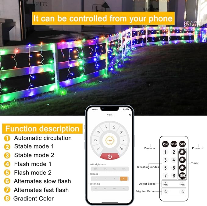 Christmas String Lights Outdoor - 49Ft/15M 640 LED 8 Modes with Remote Control and App Waterproof Christmas Lights for Patio Yard Garden Wedding Party-Multicolor
