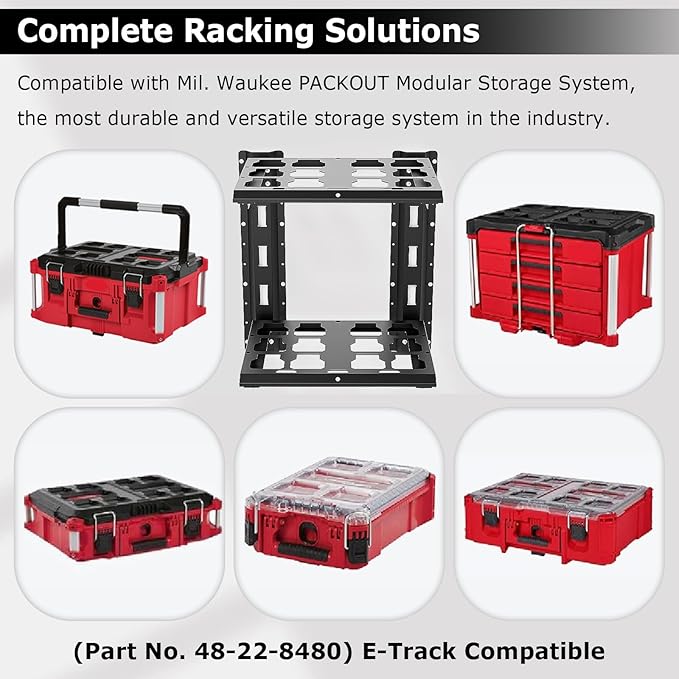 Upgraded Carbon Steel 2-Shelf Racking Kit, 48-22-8480 Compatible with Mil. Waukee Packout Shelf Wall Mount, 80 lbs Load Capacity, Extended 23-inch E-Track, 2-Shelf Compatible Mil. Waukee Packout
