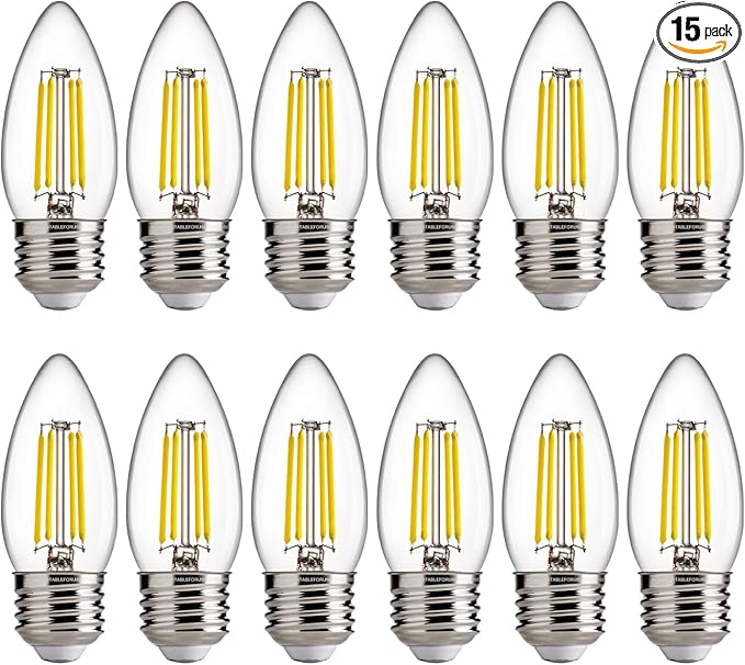 FLSNT 5000K Daylight Dimmable LED Candelabra Bulbs, 60W Equivalent, B11 E26 Base LED Chandelier Light Bulbs, 550LM, 12 Pack UL,CA65 List.