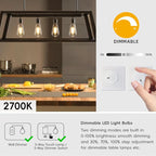 Jensense Edison LED Light Bulbs E26 Bulb 60 watt Equivalent Dimmable Light Bulbs 2700K Warm Soft White Vintage 7W Edison Bulbs 110V 120V 800 Lumen CRI90, 12 Pack