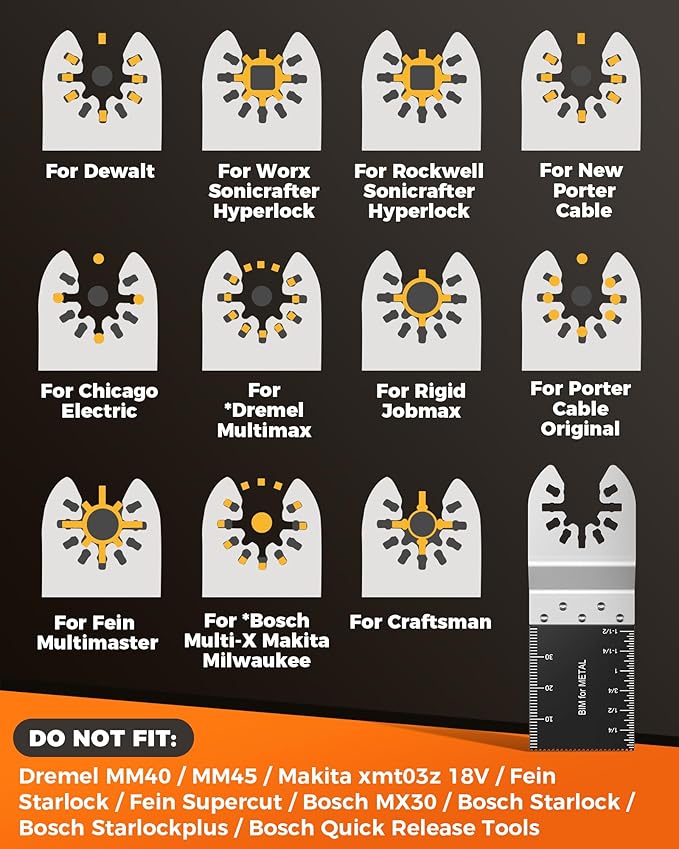 60Pcs Oscillating Tool Blades, Universal Metal Wood Plastic Multitool Blades Quick Release Saw Blades Compatible with Fein Multimaster, Milwaukee, Makita, Bosch, Dewalt, Ryobi, Craftsman