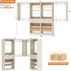 [10 FT Closet System] Reversible Set of 2 Wood Closet Organizer System with 2 Drawers, 4 Hanging Rods Adjustable Shelf, Walk In Closet Organizers with Shoe Rack, Garment Rack Clothes Rack, White Oak