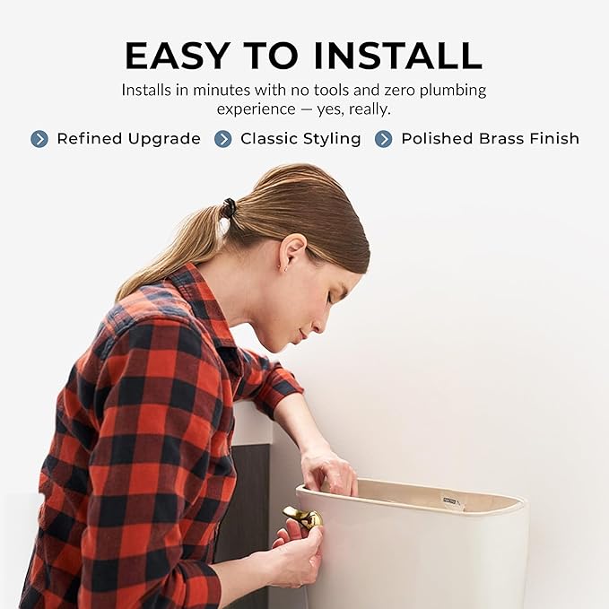 Qualihome Gold Toilet Handle - Front Mount Polished Brass Toilet Flush Handle Lever Replacement - Universal Fit - Durable Design - Easy Installation - Ideal for Most Front Mount Toilets