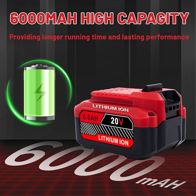 Upgrade 2-Pack 6.0Ah Batteries Replacement for Craftsman 20V Battery Compatible with Craftsman CMCB205 CMCB204 CMCB206 CMCB202 CMCB201 20V Cordless Power Tools