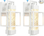 PARTPHONER Modern Outdoor Wall Porch Lights 2 Pack, 15" Exterior Sconce Waterproof Dusk to Dawn Lighting, White