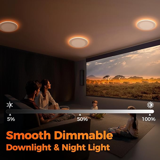 24 Pack 8 Inch Led Recessed Lights with Night Light, Canless Ultra Thin Wafer Soffit Recessed Lighting Downlight, Dimmable & 5 Color Temperature Selectable, 15W, ETL, White