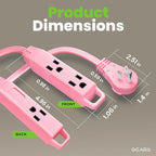 GEARit 360 Rotating Flat Plug Extension Cord with 3 Outlets (25ft, Pink) 16AWG/13A 3 Prong Wire, Outlet Saver for Home Office Dorm Room Essentials, ETL Certified
