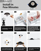 Adetu Recessed Lighting 6 inch, 360°+90° Adjustable Directional 6 inch 5CCT Gimbal Black Led Recessed Lighting, 2700K-5000K Dimmable Retrofit Eyeball Can Recessed Lights with Jbox, ET，Black (6 Pack