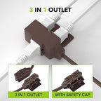 HBN Indoor Extension Cord 6ft 3 Pack Brown, 3 Outlets with Safety Cap Included, 2 Prong Polarized Plug, Perfect for Homes, Offices, and Kitchens