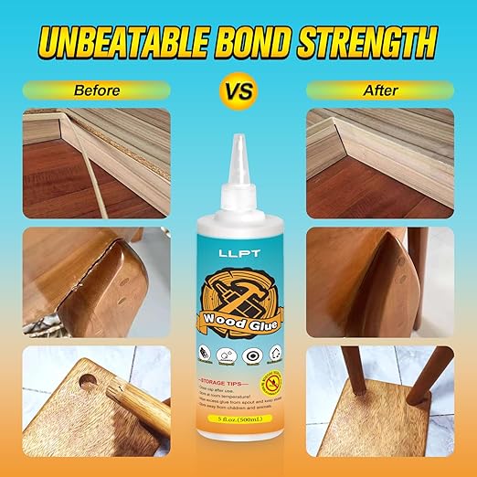 LLPT Wood Glue 11.2 Ounce | Dried Clear Ultimate Waterproof Wooden Super Glue Exterior | All Purpose Wood Adhesive | Heavy Duty for Woodworking Projects Repairs and DIY (LWG330)