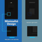 LIDER Minimalist Design Matte Finish Lighted Decorator Switch, Frameless Paddle Light Switch with Locator Light, Grounding Screw,15A 125V, UL Listed, LS15-1P-BK10P, Black, 10 Pack