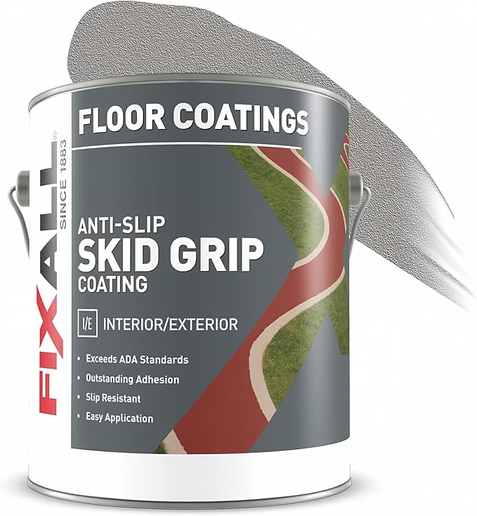 FIXALL Skid Grip Anti-Slip Coating, 1 Gallon, Smoke, Exceeds ADA Standards, Ideal for Safety Areas, Slip-Resistant Pavement, Cement & Concrete Paint