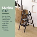 WOA WOA 3 Step Ladder, Folding Step Stool with Non-Slip Pedals, Portable Stepping Stool for Adults, Sturdy Steel Ladder, Space Saving for Home, Anti Skid Feet, Support 330lbs - Black