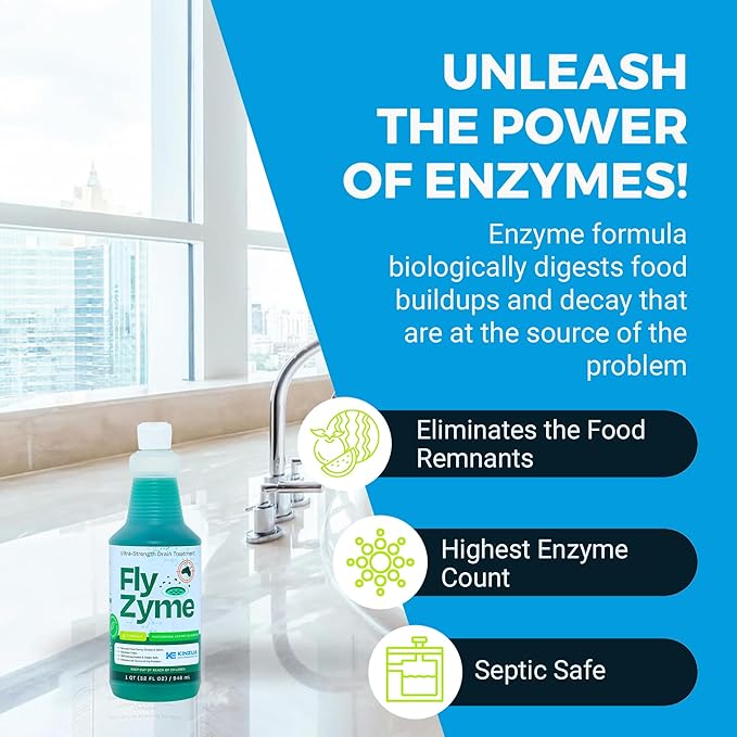 Kinzua Environmental Fly-Zyme, Highly Concentrated Enzyme Drain Cleaner for Pipes & Fruit Flies, Citronella Scented Organic Waste Degrader & Odor Neutralizer, 32 fl oz
