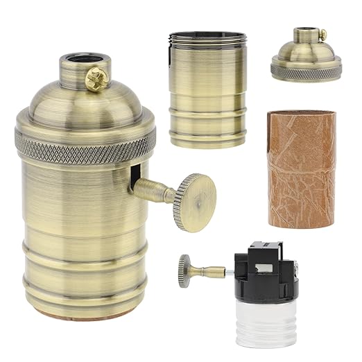 RTNLIT Antique Brass Lamp Socket, Vintage Edison E26/E27 Bulb Light Socket with On/Off Knob Switch(Bronze)