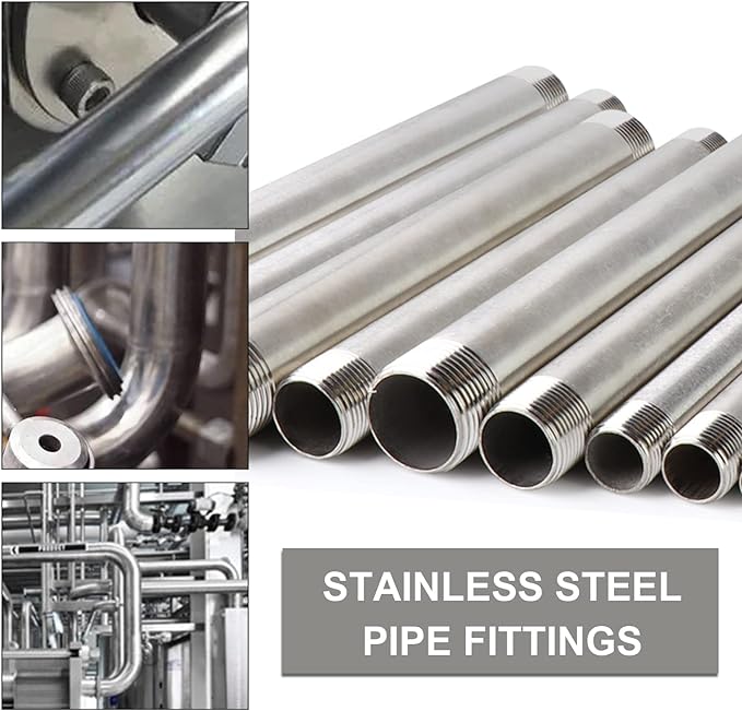 TAISHER 2PCS Stainless Steel Pipe Fittings, 1/4" NPT x 1/4" NPT Male Threaded, 6" Length Nipple Cast Pipe