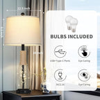 28" Tall Coastal Table Lamps Set of 2, Glass Black Modern Table Lamps with 3-Way Dimmable Touch Control Fairy Lights & Type-C Charging, Beach Nautical Bedside Lamps for Living Room Bedrooms End Table