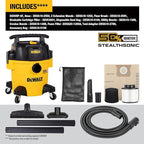 DEWALT 5 Gallon STEALTHSONIC Shop Vacuum Wet and Dry, Powerful Suction & Portable Shop Vac with Attachments, Ultra Quiet Wet Dry Vac for Home, Garage, Car, Workshop, Jobsite, DXV05P-QT, 4 Peak HP