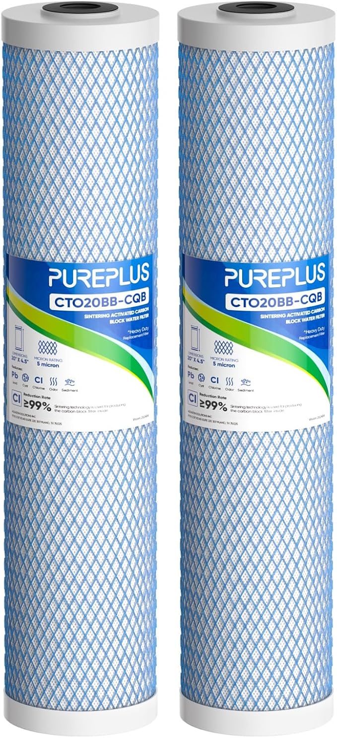 PUREPLUS 20" x 4.5" Whole House Activated Carbon Water Filter, Enhanced Lead Removal, Reduces Chlorine, Sediment & Odors, Compatible with FC25B, EPM-20BB, CB-BB-20, 155783-43, 2 PACK