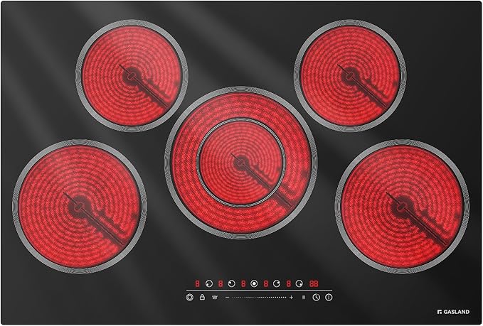 GASLAND 30 Inch Electric Cooktop 5 Burners, 8200W Built-in Radiant Glass Stove Top, 220-240V Electric Ceramic Cooktop with 9 Power Levels, Slide Touch Control, Child Safety Lock &Timer, Hard Wire