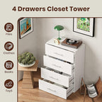 ROOMTEC 25.5" 4 Drawer Short Tower Closet Unit, Modular Closet System with Drawers and Shelf, Wardrobe Organizer for Bedroom or Walk-in Closet, Wall Mounted, Customizable Clothes Storage Unit, White