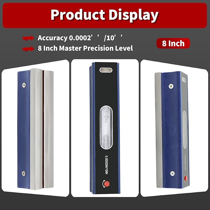 8 Inch Master Precision Level with Box Accuracy 0.0002"/10" for Checking the Straightness Parallelism The Surface of Machine Tools Equipment