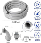 (1 inch Dia * 50 Feet) Yariwiz Flexible Electrical Conduit Liquid Tight PVC Conduit Kit with 5 PCS Coupling, 3 PCS Elbow and 10 PCS Strap, Sealtight Seal Flex Liquidtight Outdoor Non Metallic Grey