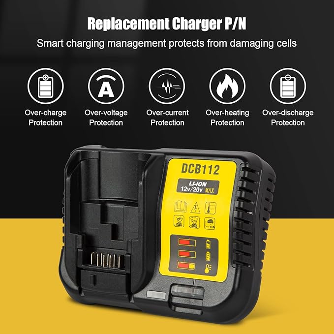 DCB112 20V MAX Battery Charger Replacement for Dewalt Battery Charger, Compatible with Dewalt 12V-20V Battery(Black)