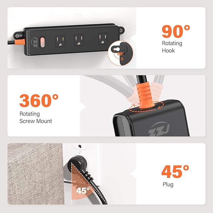 Outdoor Power Strip Weatherproof, IPX6 Waterproof Surge Protector with 3 Wide Outlets,1875W/15A Overload Protection Switch, 10FT Extension Cord, Wall Mountable for Indoor Outdoor, UL FCC Listed