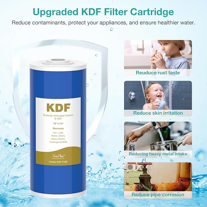 SimPure 10" x 4.5" Carbon and KDF Filters, Whole House KDF/GAC Heavy Metal Water Filter Cartridge Replacement for DB10C-2KDF, DB10P (4 Pack)