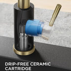 Smart Kitchen Faucet, 3 Modes Pull Down Sprayer, LED Temperature Control, Ceramic Valve,360-Degree Rotation,1 or 3 Hole Deck Plate, Double Spout. 10-Year Warranty. (KW-29RK, Gold/Black)