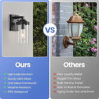Outdoor Indoor Wall Sconce Set of 2, Modern Exterior Wall Lantern with Clear Glass, Black Outside Lighting Wall Mount for Porch Patio Bathroom Vanity